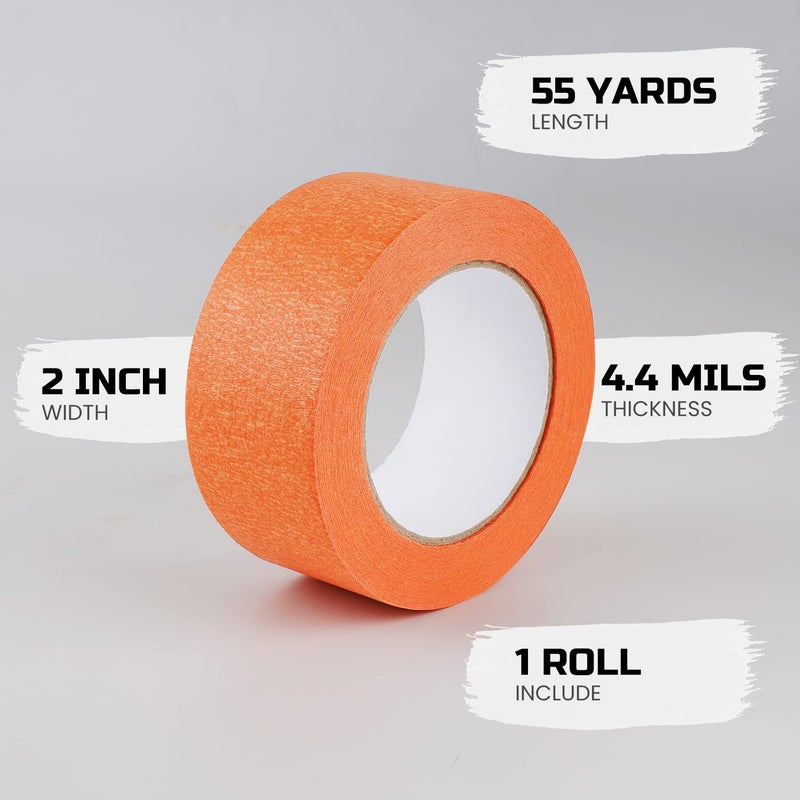 Lichamp Wide Orange Painters Tape 2 inch, 1pc Medium Adhesive Orange Masking Tape, 1.95 inches x 55 Yards (Pack of 2) - Image 2